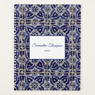 Agenda Azulejo Azulejo Azul, Russo Personalizado, Branco 