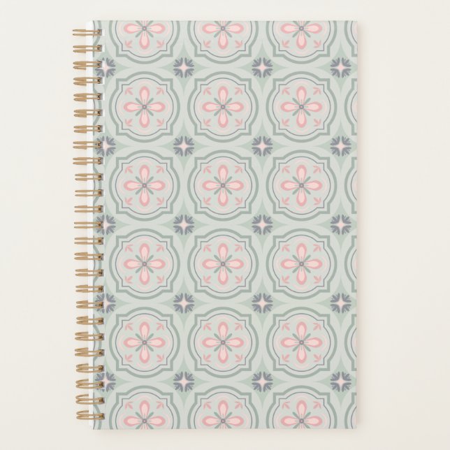 Agenda Azulejos Florais Verde Pastel (Frente)