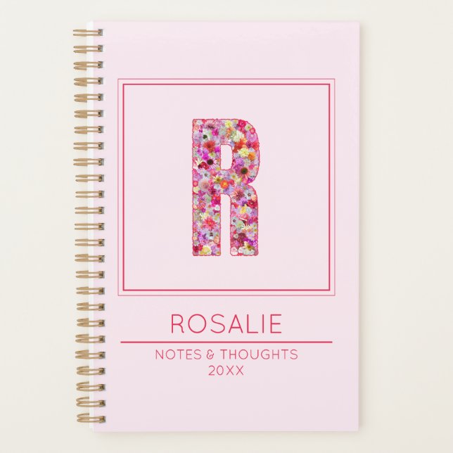 Agenda Baby Pink Floral Monogrammed Name Letter R (Frente)