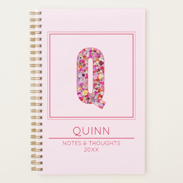 Agenda Baby Pink Monogrammed Name Letter Q (Frente)