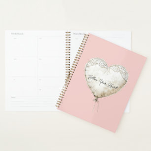 Agenda Balão Coração de Renda Falsa Rosa Branco