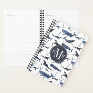 Agenda Baleia e Padrão de Âncora de Aquarela