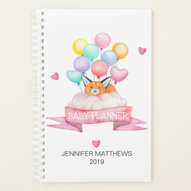 Agenda Balões de Aquarela Personalizados Da Fox Cute 2019 (Frente)