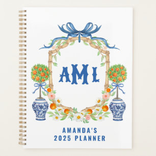 Agenda Bambu & Orange Topiary Crest Monograma com 3 let