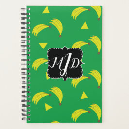 Agenda Bananas Fofas Padrão Verde Amarelo Desenhado à Mão