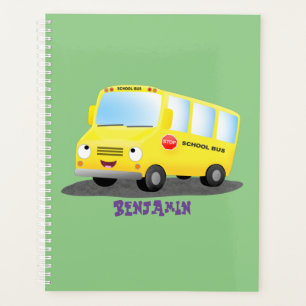 Agenda Banda branca e feliz de ônibus escolar amarelo