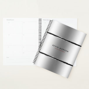 Agenda Bandas de Prata Metálicas Pretas e Brilhantes