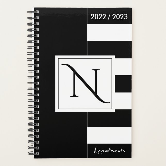 Agenda Bandas Modernas, Pretas e Brancas, Monogramas (Frente)