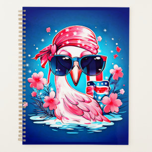 Agenda Bandeira Americana com Cartoon Flamingo