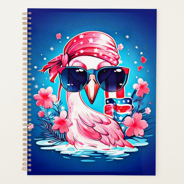 Agenda Bandeira Americana com Cartoon Flamingo (Frente)