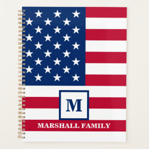 Agenda Bandeira Americana dos EUA Personalizada Monograma