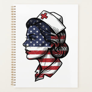 Agenda Bandeira Americana Vintage Perfil de Enfermeira De