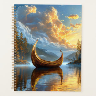 Agenda Barco Inspirado no Viking Dourado Reposando no Lag