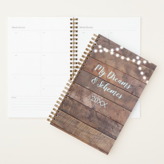 Agenda Barnwood Luz Aqua Dia Russo Personalizado (Exibição)