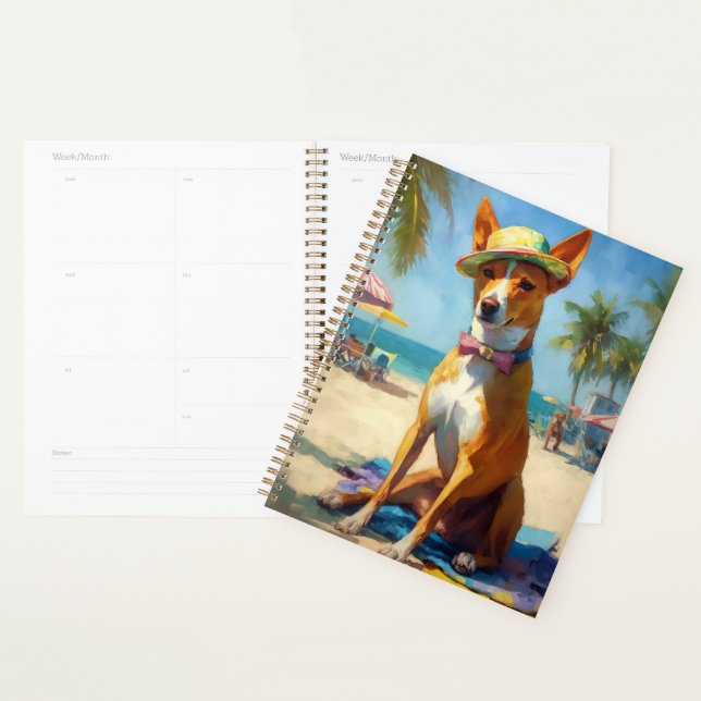 Agenda Basenji na praia, presente de verão para amantes d (Exibição)