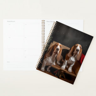 Agenda Basset Hound Nevado Trenó Natal Decoração de Natal