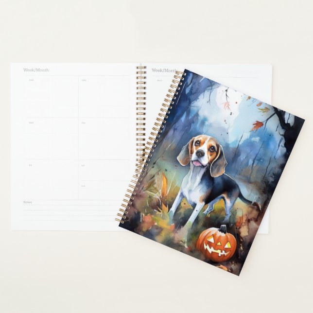 Agenda Beagle de Halloween com Abóboras Assustador (Exibição)