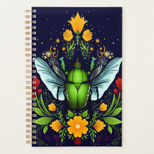 Agenda Beatle e flores em azul escuro