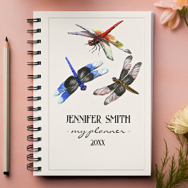 Agenda Beautiful Watercolor Dragonflies Colorful Spiral