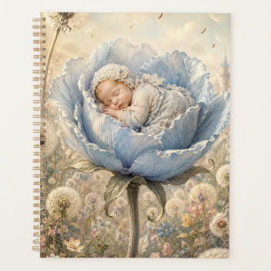 Agenda Bebê dormindo em flor azul