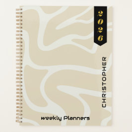 Agenda Beige Cream Organic Pattern with Custom Script