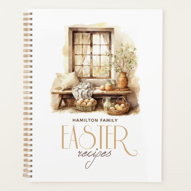 Agenda Beige da Páscoa de Nome da Família Personalizado (Frente)