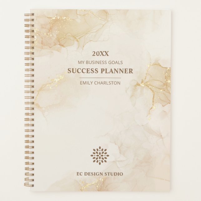 Agenda Beige Dourado do logotipo profissional elegante |  (Frente)