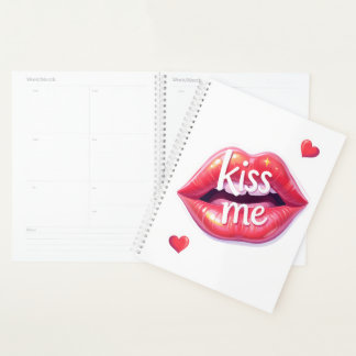 Agenda Beije Me Ilustração Artística de Lábios Vermelhos