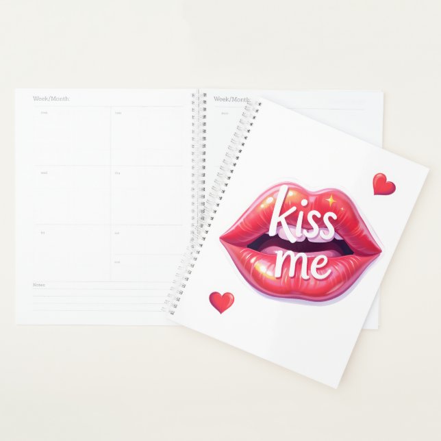 Agenda Beije Me Ilustração Artística de Lábios Vermelhos  (Exibição)