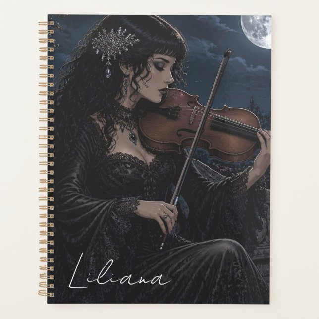 Agenda Bela Beleza Gótica Tocando Viola Personalizada (Frente)