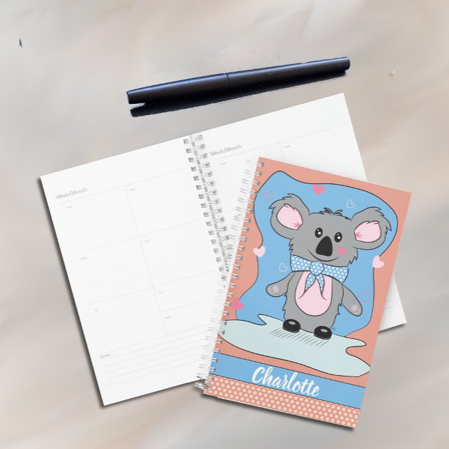 Agenda Bela Cartoon Koala Kid Planner com Nome (Criador carregado)