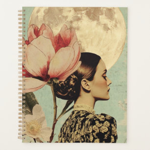 Agenda Bela Lua - Mulher com Flor Rosa e Lua