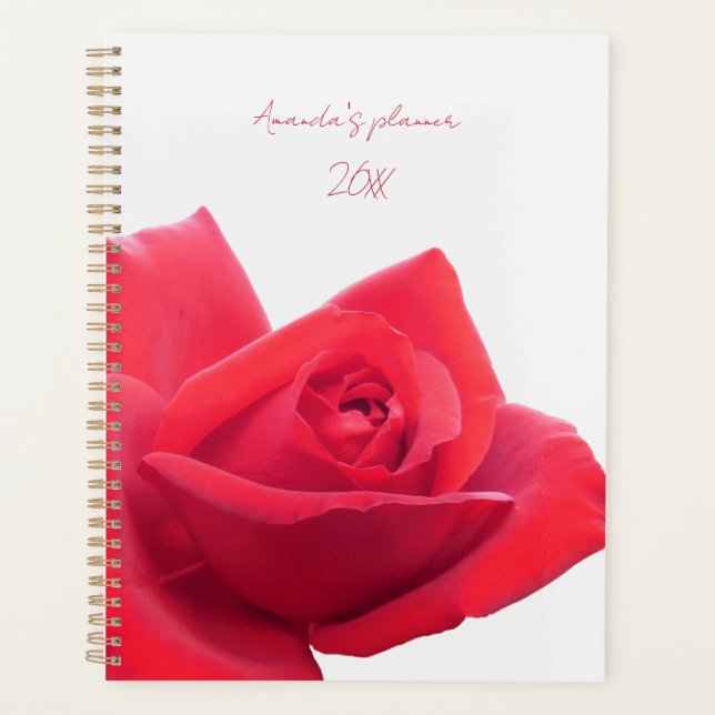 Agenda Bela Rosa Vermelha Nome Personalizado (Frente)