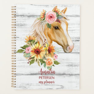 Agenda Belo cavalo Palomino com flores de sol