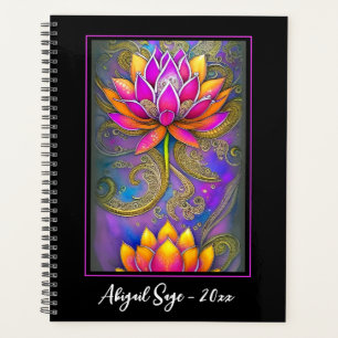 Agenda Belo Ornamentado Rosa Rosa Flores de Lotus,
