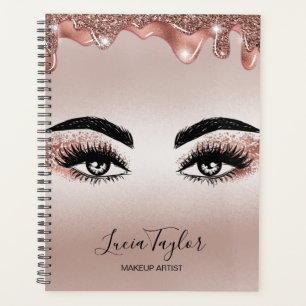 Agenda Belos lascas olhos rosa dourados pingos maquiados