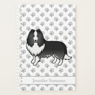 Agenda Bi-Black Shetland Sheepdog Cartoon Dog & Name