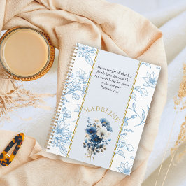 Agenda Bíblia Floral Branco Azul Moderno Verso Nome Perso