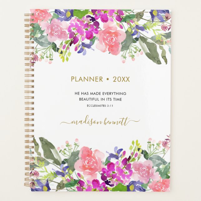 Agenda Bíblia Floral Personalizada De Aquarela Verso (Frente)
