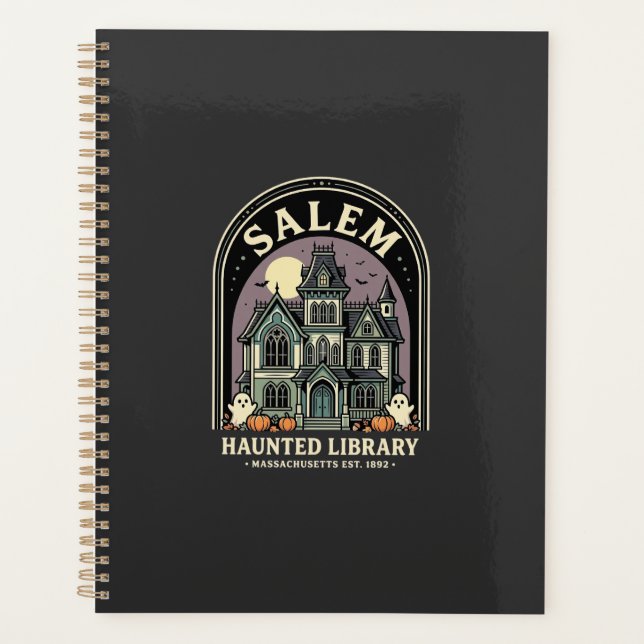 Agenda Biblioteca Assombrada de Salem Design de Halloween (Frente)
