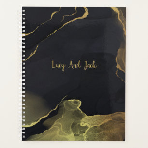 Agenda Binário de Anel 3 do Marble preto e Dourado