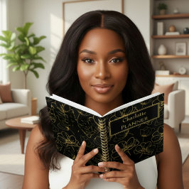 Agenda Black and Gold Floral Name