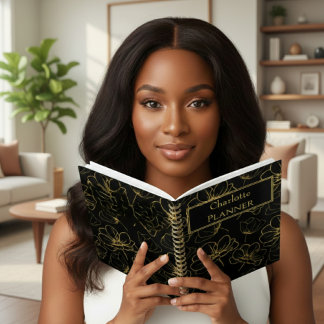 Agenda Black and Gold Floral Name