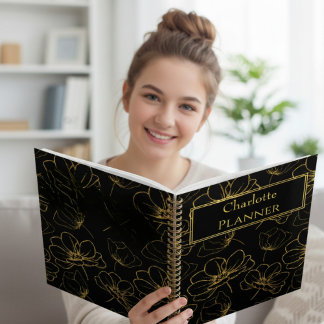 Agenda Black and Gold Floral Name