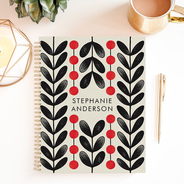 Agenda Black and Red Botanic Deixa Berries Nome Personali (Criador carregado)