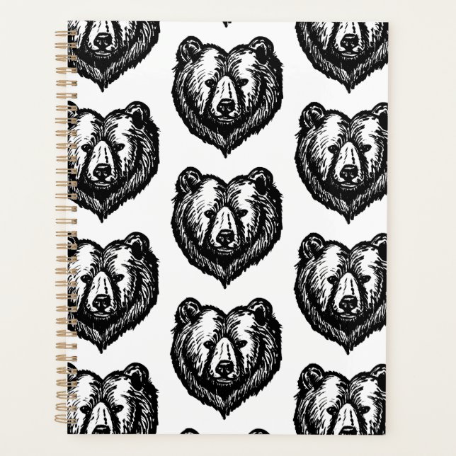 Agenda Black and White Bear's Face Ink Drawing (Frente)