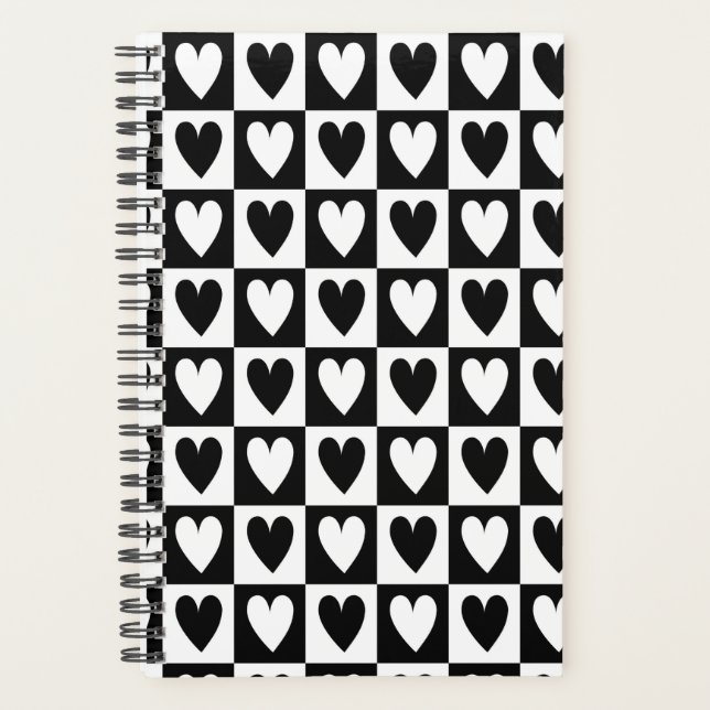Agenda Black and White Hearts Love Planner Notebook (Frente)