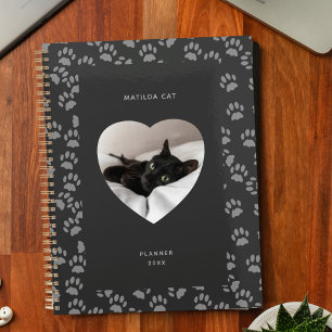 Agenda Black Cat Photo Heart Gray Paw Prints