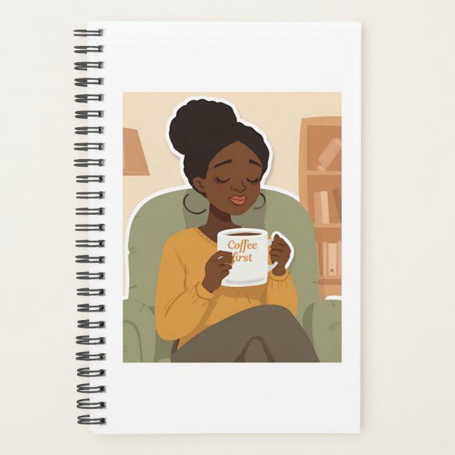 Agenda Black Female Drinking Coffee (Frente)