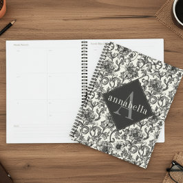 Agenda Black Floral William Morris Elegant Monogram